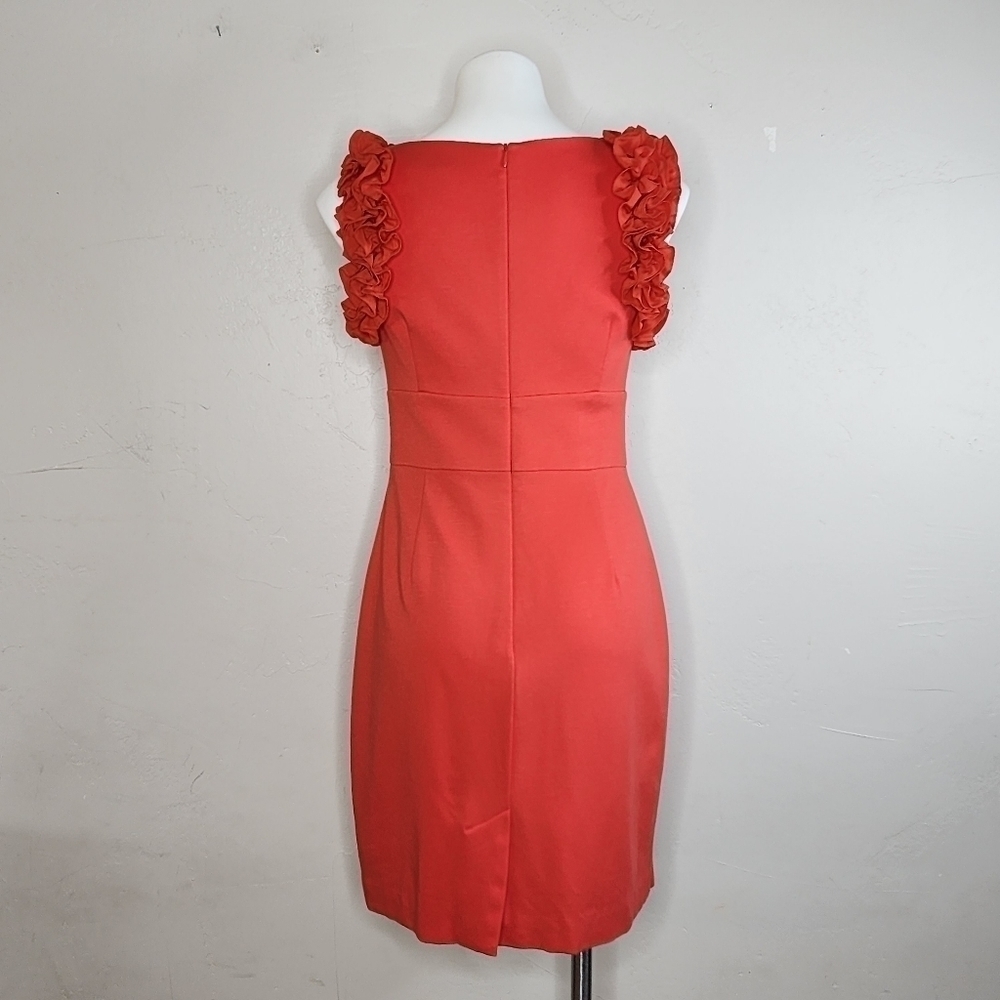 Trina Turk Coral Orange Midi Dress with Ruffle Sleeves Size 10 - Picture 8 of 13